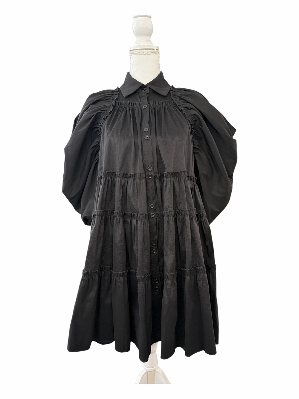 NWT Love Highlight Black Tiered Ruffle Dress Dramatic Statement Sleeves S - Picture 6 of 16